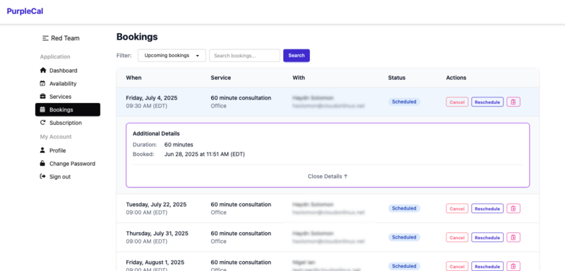 PurpleCal Dashboard Screenshot